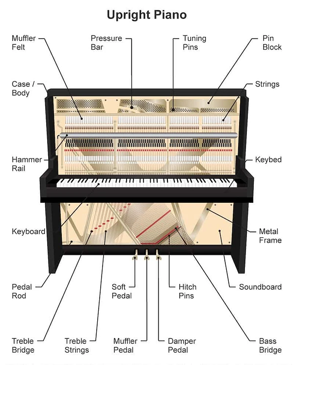 اجزاء پیانو آکوستیک دیواری قطعات پیانو