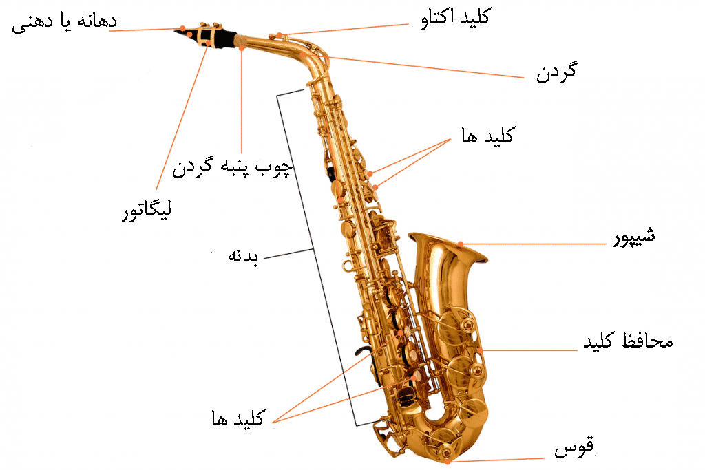 قسمت های مختلف ساز ساکسیفون 