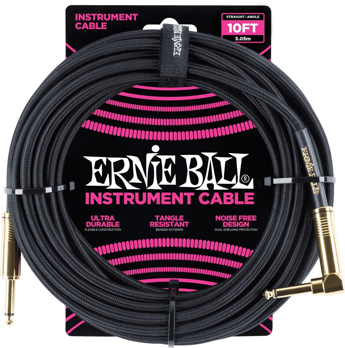 Ernie Ball Braided Straight to Right Angle Instrument Cable - 10 foot Black-6081