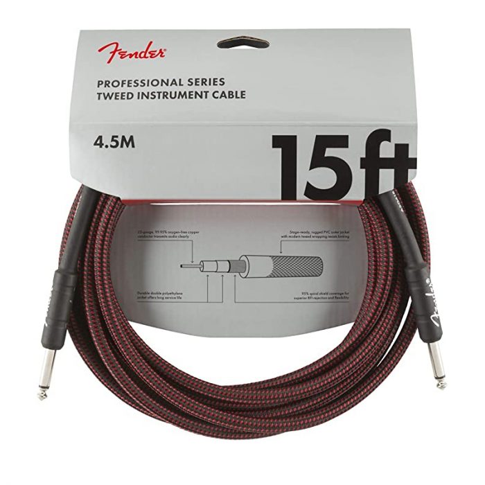 fender-professional-instrument-cable-tweed-red-15ft-4-5m-کابل