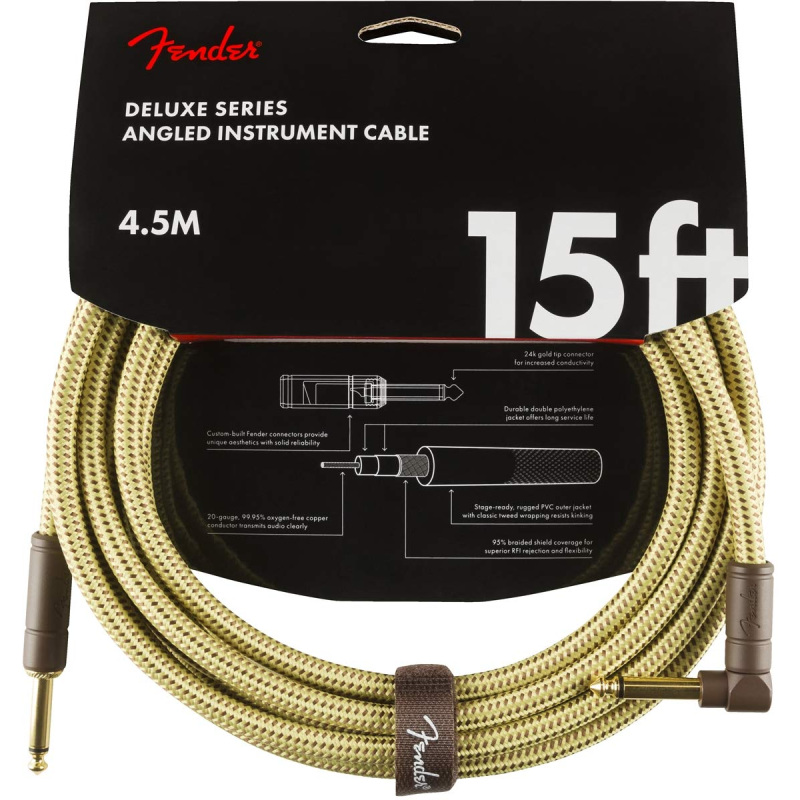 Fender Deluxe Series Instrument Cable Straight/Angle 15' Tweed - 990820086