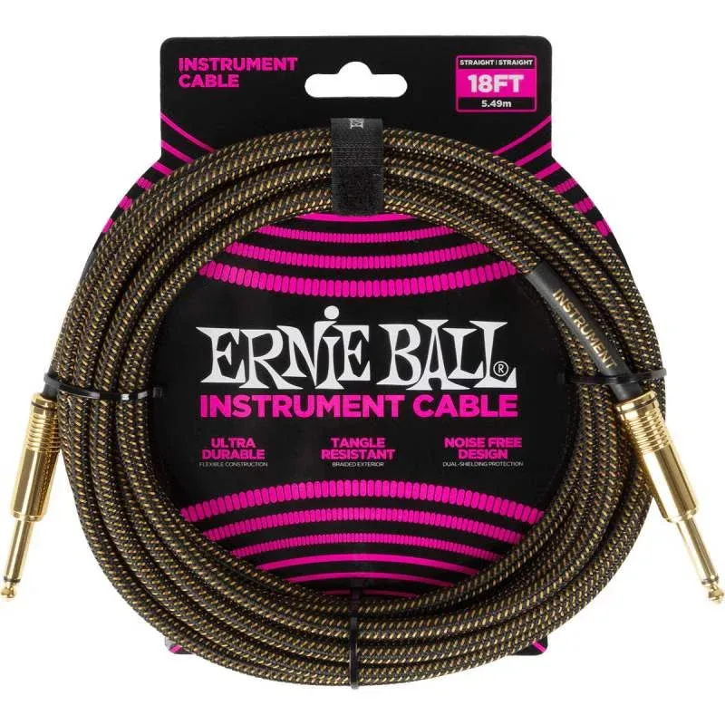 Ernie ball Braided Instrument cable straight to straight - 18ft - Pay Dirt - 6432
