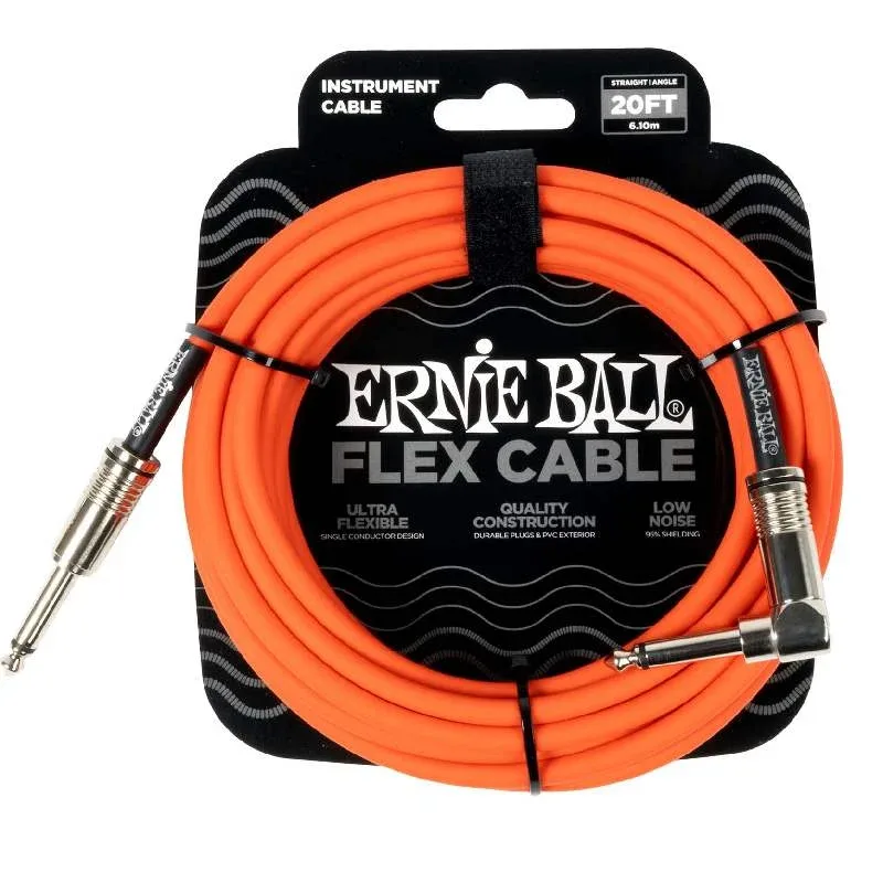 Ernie ball Flex Instrument cable straight to angled - 20ft - Orange - 6467