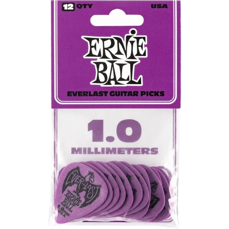 Ernie ball Everlast Guitar 1.0mm Purple Picks Plectrums - Pack 12 Qty - 9193