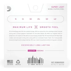 DAddario Electric Guitar Strings XS Nickel Coated XSE0942 Super Light Gauge 09-42 - XSE0942